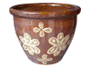 Frost Proof Pots & Planters > Malay Series
Round Rim Malay Pot : Flower Carving #104 (Running Brown) 