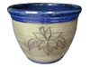 Frost Proof Pots & Planters > Malay Series
Round Rim Malay Pot : Flower Carving #107 (Washed Blue)