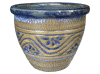 Frost Proof Pots & Planters > Malay Series
Round Rim Malay Pot : Carving Art #109 (Blue on Brown)