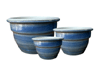 Wholesale Garden Supplier, Pots & Planters > Stackable Series
Squat Bell Pot : Rim Unglazed (Brush Blue/Creme)