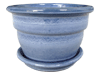 Wholesale Ceramic Pottery Pots & Planters > Pot w/ Saucer Series
Squat Bell Pot with Saucer : Plain Color:<br>Rim Glazed (Blossom Blue)