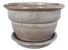 Wholesale Ceramic Pottery Pots & Planters > Pot w/ Saucer Series
Squat Bell Pot with Saucer : Plain Color:<br>Rim Glazed (Blossom Brown)